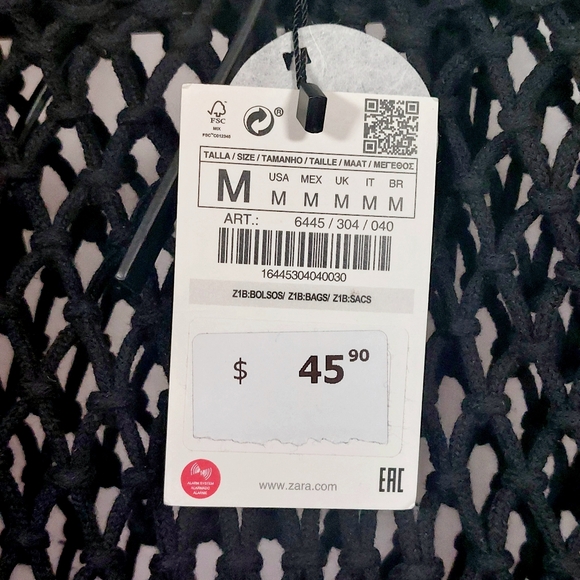 Zara black handmade fishnet shopping bag w zippered canvas pouch, NWT - Picture 9 of 9